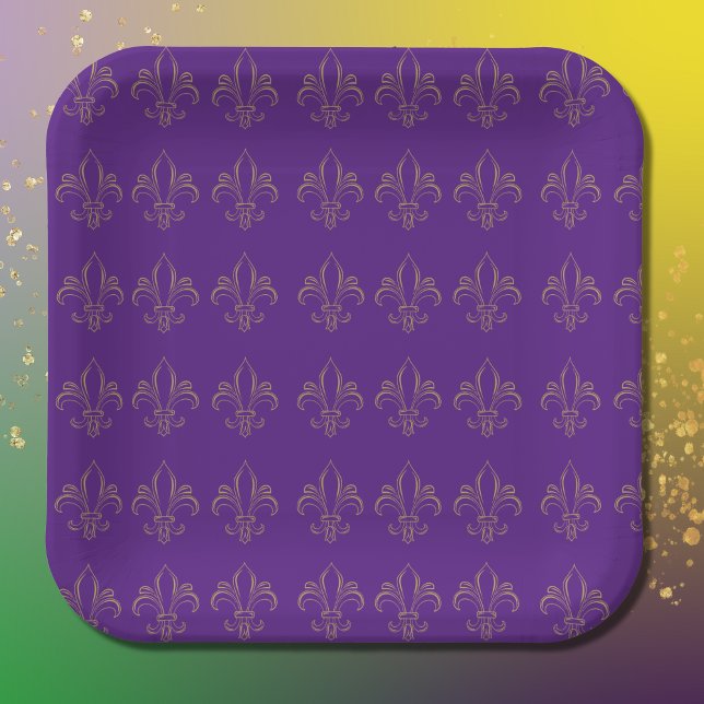 Plato De Papel Fleur De Lis Sencillo Elegante Morado y Oro (Subido por el creador)