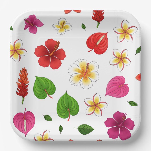 Plato De Papel Fleurs tropicales hawaïennes (Anverso)