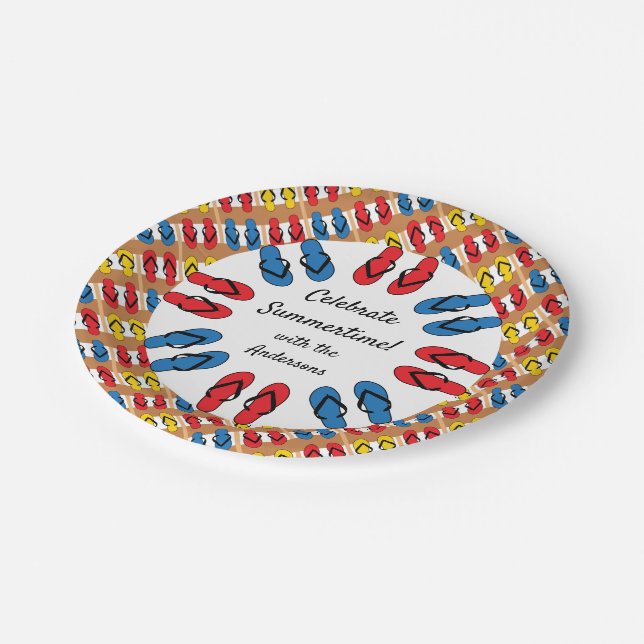 Plato De Papel Flip Flops Primario Stripe Summer Fiesta Personali (Angular)