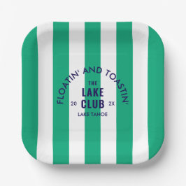 Plato De Papel Floatin' Y Toastin' The Lake Club Green Stripe