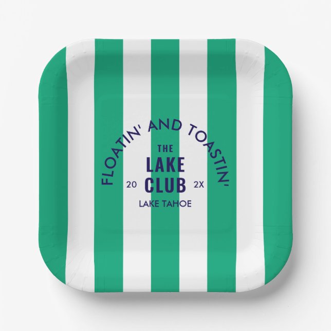 Plato De Papel Floatin' Y Toastin' The Lake Club Green Stripe (Anverso)