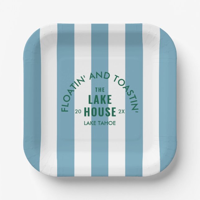 Plato De Papel Floatin' Y Toastin' The Lake House Blue Stripe (Anverso)