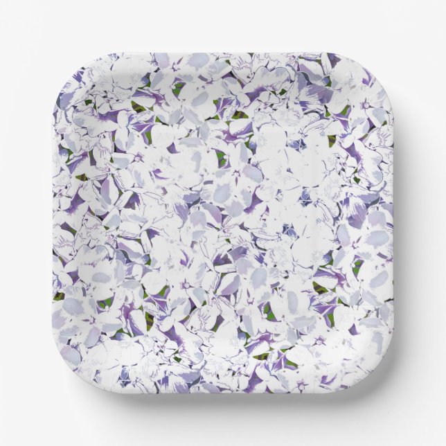 Plato De Papel Flor acuarela ramo de hortensias. (Anverso)