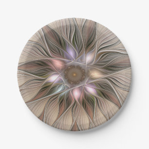 Plato De Papel Flor alegre Abstracto Fractal floral Beige Brown