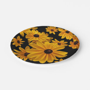 Plato De Papel flor amarilla Negro-observada de Susan placa de