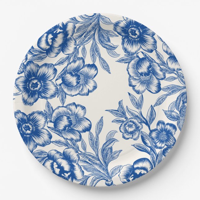 Plato De Papel Flor azul Chinoiserie Thats Amore Bridal Shower (Anverso)