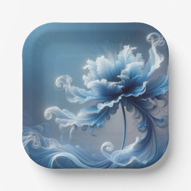 Plato De Papel Flor azul de fantasía (Anverso)