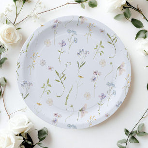 Plato De Papel Flor azul Flor Floral elegante Bebé Niño ducha