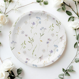 Plato De Papel Flor azul Flor Floral elegante Bebé Niño ducha