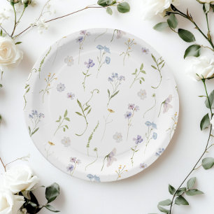 Plato De Papel Flor azul Flor Floral elegante Bebé Niño ducha