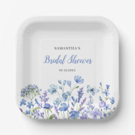 Plato De Papel Flor azul silvestre acuarela ducha de novia