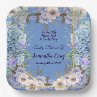 Plato De Papel Flor azul suave flor Bud Hydrangea Baby Shower