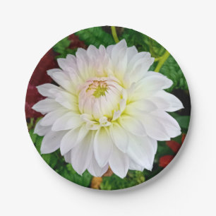 Plato De Papel Flor blanca y rosa
