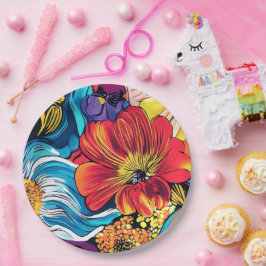 Plato De Papel Flor colorida