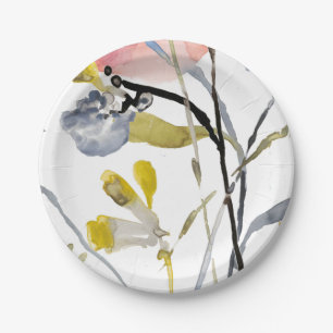 Plato De Papel Flor cubierta - flores del pastel de la acuarela