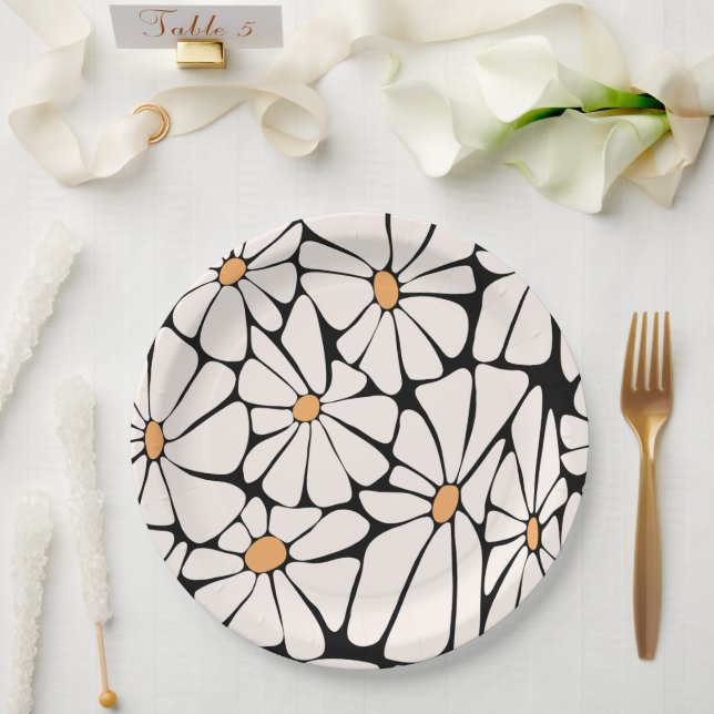 Plato De Papel Flor Daisy Groovy Boho Retro (Boda)
