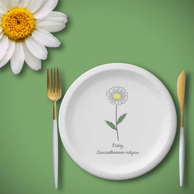 Plato De Papel Flor Daisy Pastel Botánica (Botanical Daisy Flower Paper Plates)