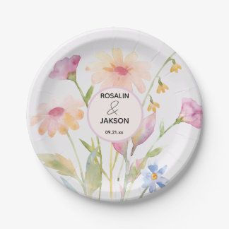 Plato De Papel flor de acuarela editable