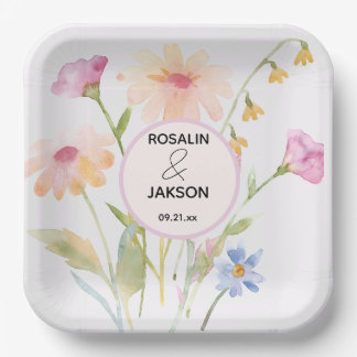 Plato De Papel flor de acuarela editable