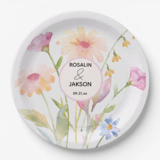 Plato De Papel flor de acuarela editable