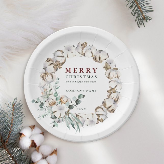 Plato De Papel Flor de algodón Wreath Feliz Navidad (Subido por el creador)