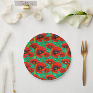 Plato De Papel Flor de amapola verano primavera flor silvestre re