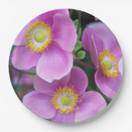 Plato De Papel Flor de anémonas japonesas rosadas