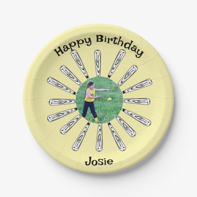 Plato De Papel Flor de bola de softbol (Anverso)