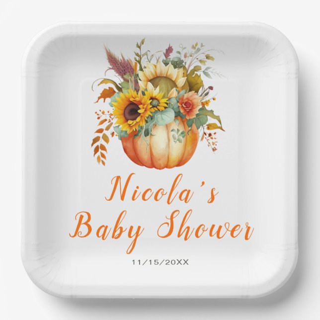 Plato De Papel Flor de calabaza Baby Shower (Anverso)