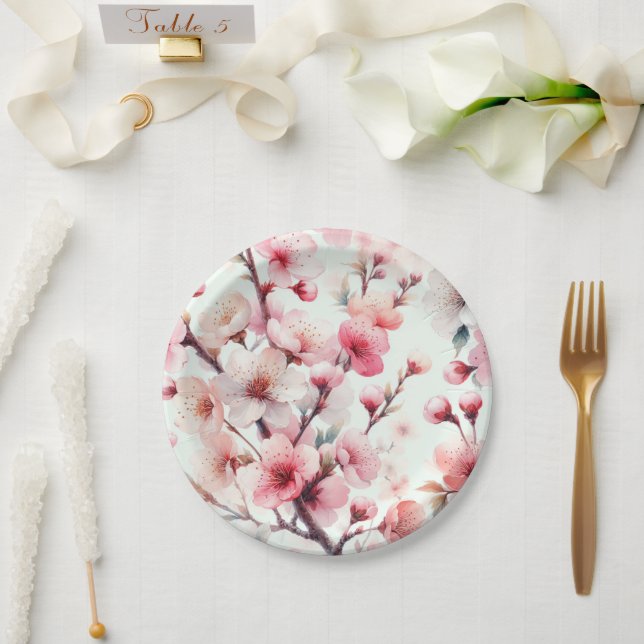 Plato De Papel Flor de Cerezo (Boda)
