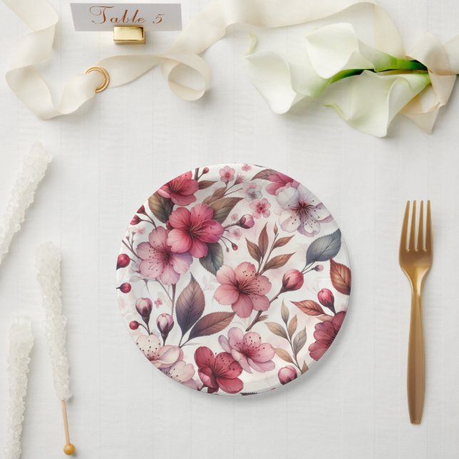 Plato De Papel Flor de Cerezo (Boda)