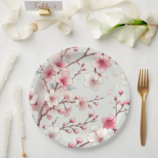Plato De Papel Flor de Cerezo (Boda)