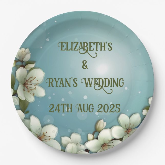 Plato De Papel Flor de cerezo caprichosa con espárragos (Anverso)