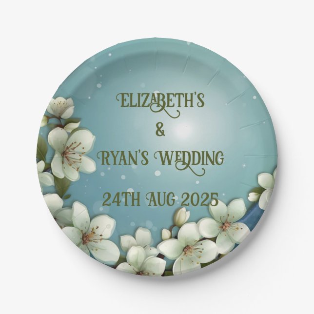 Plato De Papel Flor de cerezo caprichosa con espárragos (Anverso)