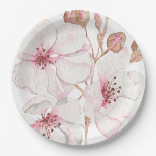 Plato De Papel Flor de cerezo ilustrada a mano