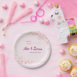 Plato De Papel Flor de Cerezo Personalizada Rosa Elegante