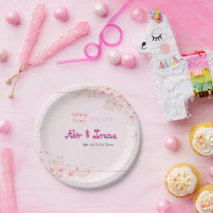 Plato De Papel Flor de Cerezo Personalizada Rosa Elegante