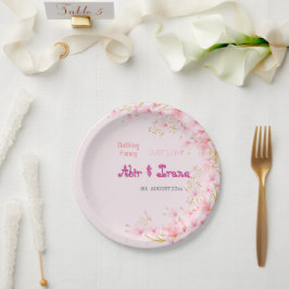 Plato De Papel Flor de Cerezo Personalizada Rosa Elegante