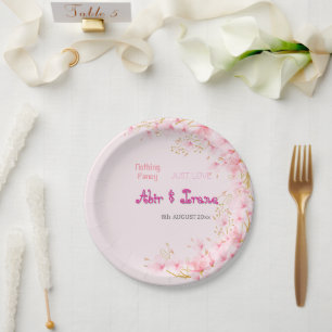 Plato De Papel Flor de Cerezo Personalizada Rosa Elegante