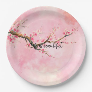 Plato De Papel Flor de cerezo rosa