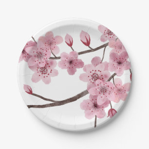 Plato De Papel Flor de Cerezo Rosa Medio Mixto