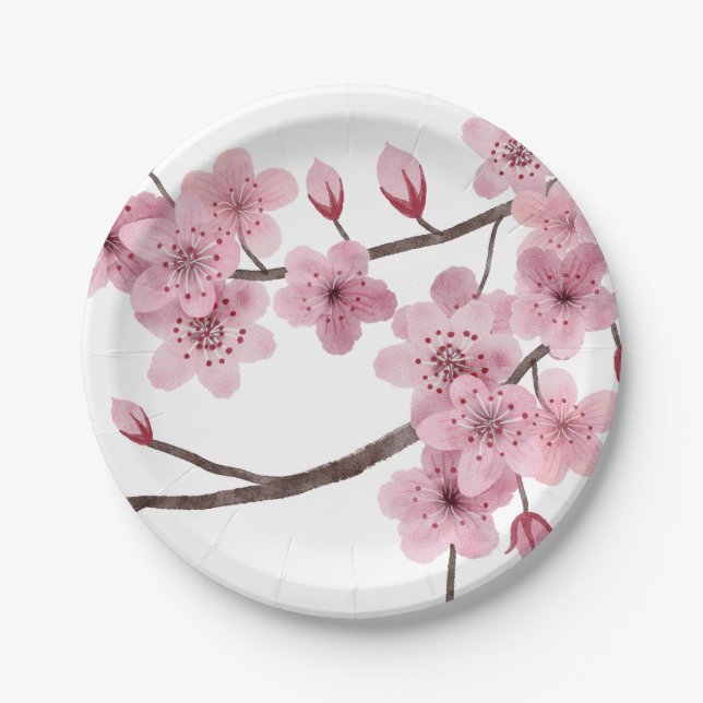 Plato De Papel Flor de Cerezo Rosa Medio Mixto (Anverso)