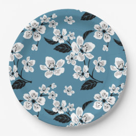 PLATO DE PAPEL FLOR DE CEREZO - SAKURA (AZUL AHUMADO)