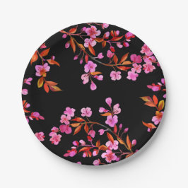 Plato De Papel Flor de cerezo Sakura Floral Color negro