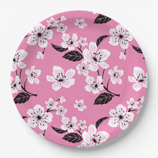 PLATO DE PAPEL FLOR DE CEREZO - SAKURA (ROSA CLARO) (Anverso)
