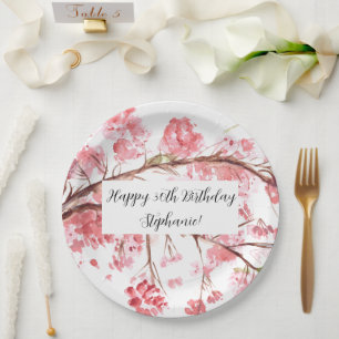 Plato De Papel Flor de cerezo Sakura Rosa Turquesa Cumpleaños