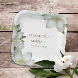 Plato De Papel Flor de color de agua floral Elegante de Magnolia 