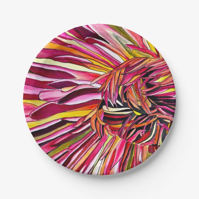 Plato De Papel Flor de crisantemo acuarela (Anverso)