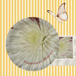 Plato De Papel Flor de crisantemo blanco y amarillo pálido