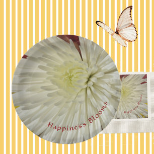Plato De Papel Flor de crisantemo blanco y amarillo pálido